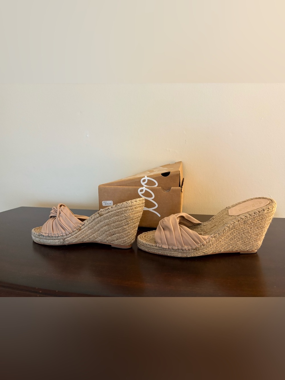 loeffler Randall 4 inch Wedge Espadrille Slide Peep Toe Sandals in Blush